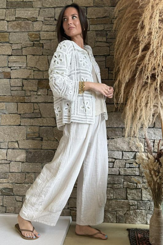 Trivento Patchwork Crochet Jacket White